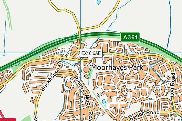 EX16 6AE map - OS VectorMap District (Ordnance Survey)