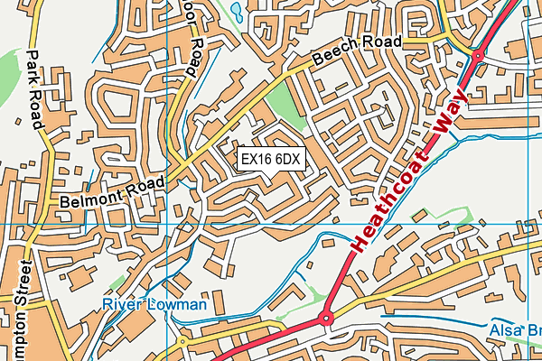EX16 6DX map - OS VectorMap District (Ordnance Survey)