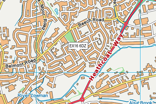 EX16 6DZ map - OS VectorMap District (Ordnance Survey)