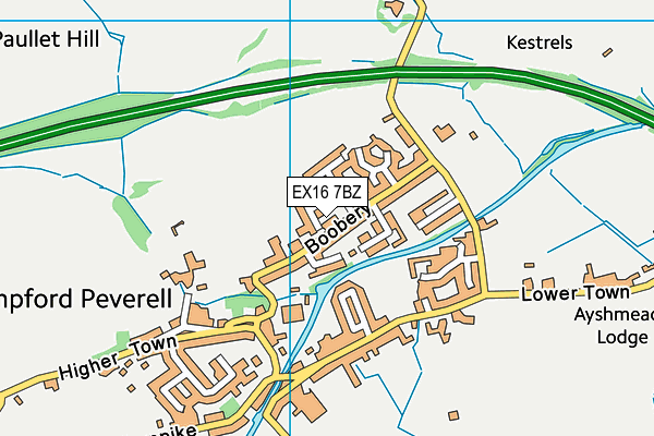 EX16 7BZ map - OS VectorMap District (Ordnance Survey)