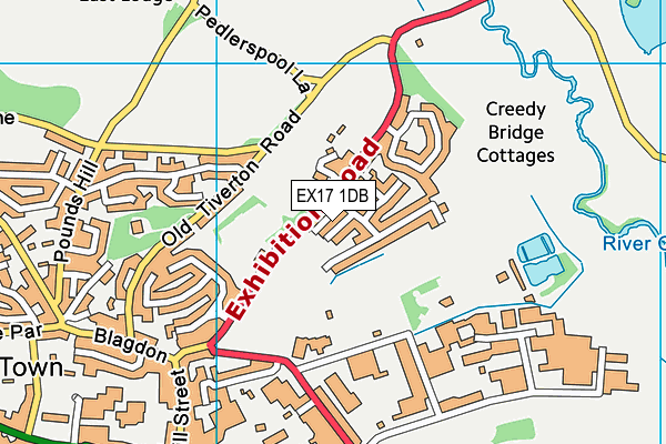 EX17 1DB map - OS VectorMap District (Ordnance Survey)