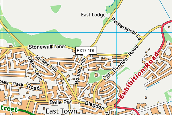 EX17 1DL map - OS VectorMap District (Ordnance Survey)