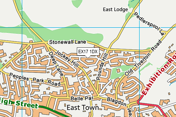 EX17 1DX map - OS VectorMap District (Ordnance Survey)