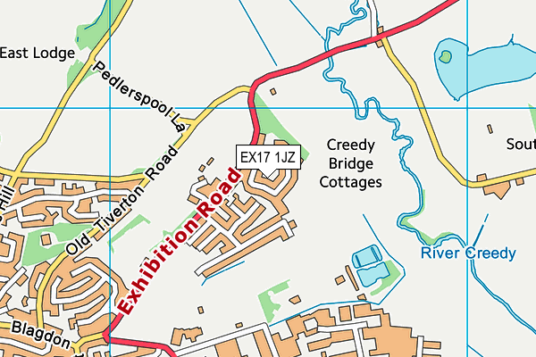 Creedy Bridge (Crediton Rfc) map (EX17 1JZ) - OS VectorMap District (Ordnance Survey)