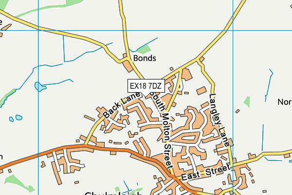 EX18 7DZ map - OS VectorMap District (Ordnance Survey)