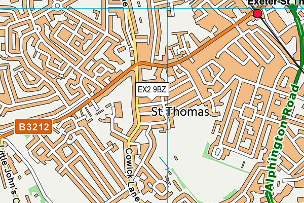 EX2 9BZ map - OS VectorMap District (Ordnance Survey)