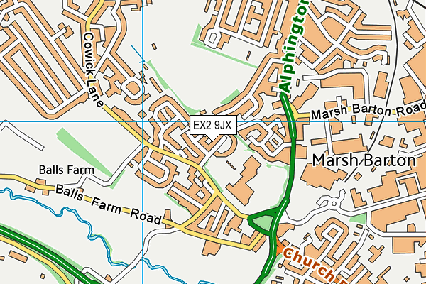 EX2 9JX map - OS VectorMap District (Ordnance Survey)