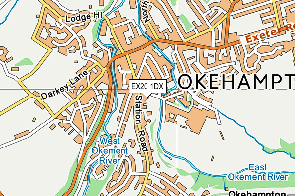 EX20 1DX map - OS VectorMap District (Ordnance Survey)