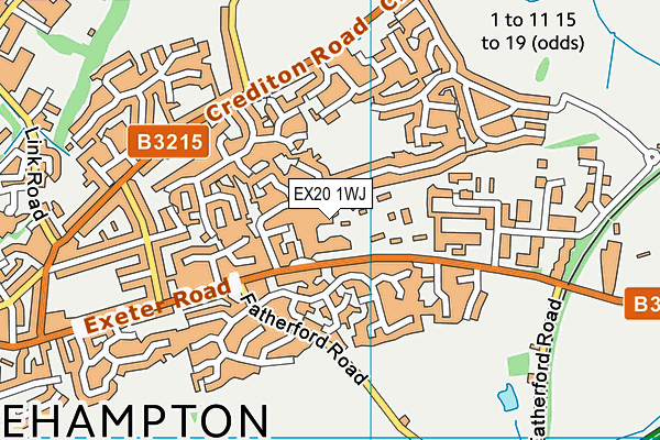 EX20 1WJ map - OS VectorMap District (Ordnance Survey)