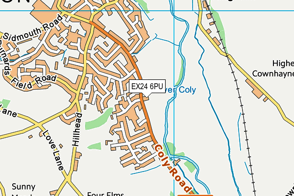 Peace Memorial Playing Fields map (EX24 6PU) - OS VectorMap District (Ordnance Survey)