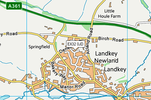 EX32 0JD map - OS VectorMap District (Ordnance Survey)