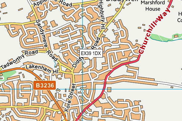 EX39 1DX map - OS VectorMap District (Ordnance Survey)