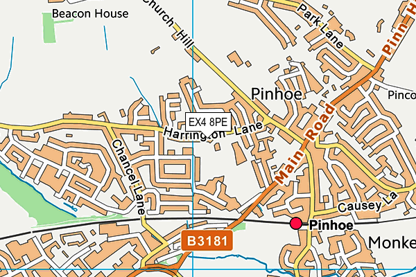 Pinhoe Church of England Primary School & Nursery map (EX4 8PE) - OS VectorMap District (Ordnance Survey)