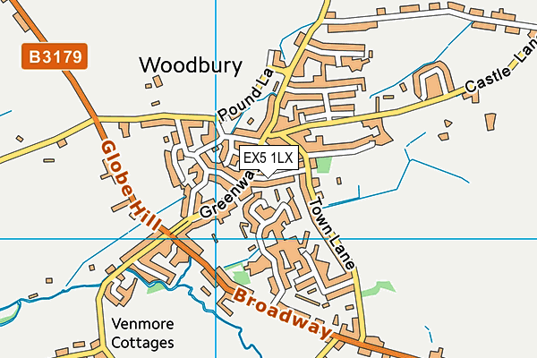 Woodbury Village Hall map (EX5 1LX) - OS VectorMap District (Ordnance Survey)