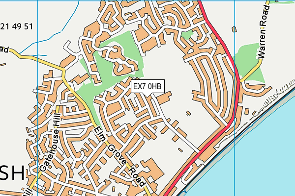 EX7 0HB map - OS VectorMap District (Ordnance Survey)