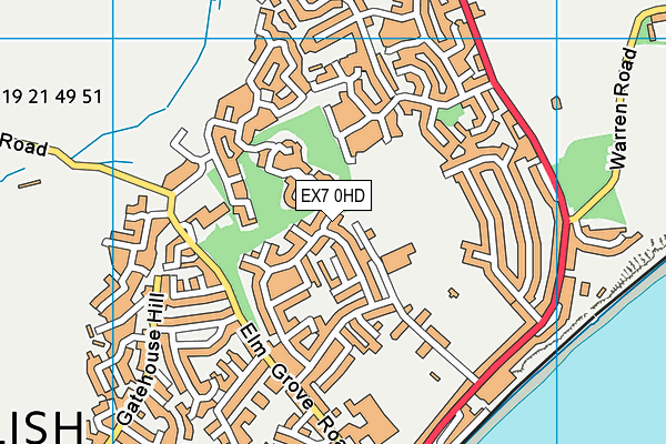 EX7 0HD map - OS VectorMap District (Ordnance Survey)