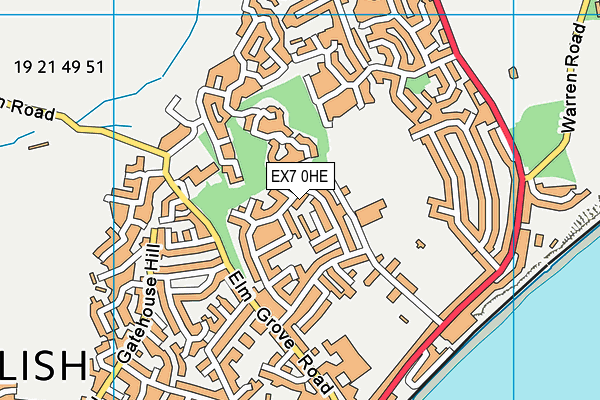 EX7 0HE map - OS VectorMap District (Ordnance Survey)