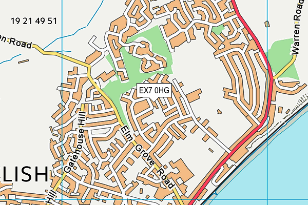EX7 0HG map - OS VectorMap District (Ordnance Survey)