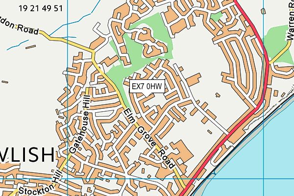 EX7 0HW map - OS VectorMap District (Ordnance Survey)