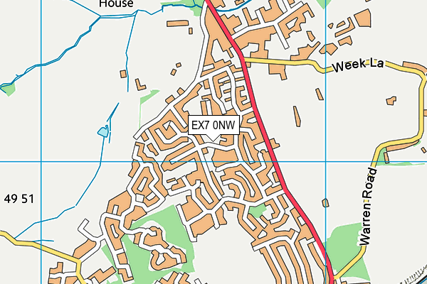 EX7 0NW map - OS VectorMap District (Ordnance Survey)