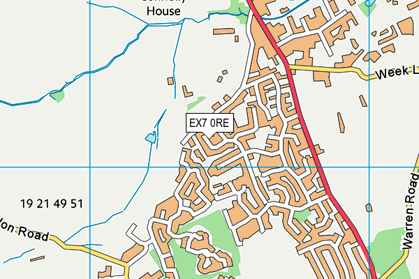 EX7 0RE map - OS VectorMap District (Ordnance Survey)