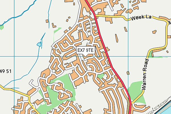 EX7 9TE map - OS VectorMap District (Ordnance Survey)