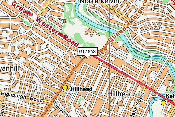 G12 8AS map - OS VectorMap District (Ordnance Survey)