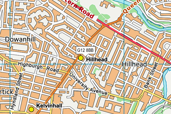 G12 8BB map - OS VectorMap District (Ordnance Survey)