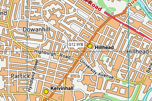 G12 9YB map - OS VectorMap District (Ordnance Survey)