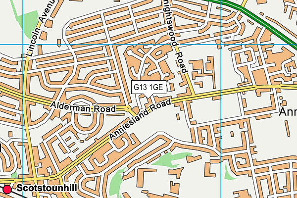 G13 1GE map - OS VectorMap District (Ordnance Survey)