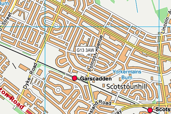 G13 3AW map - OS VectorMap District (Ordnance Survey)