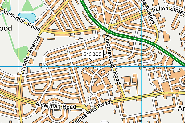 G13 3QS map - OS VectorMap District (Ordnance Survey)