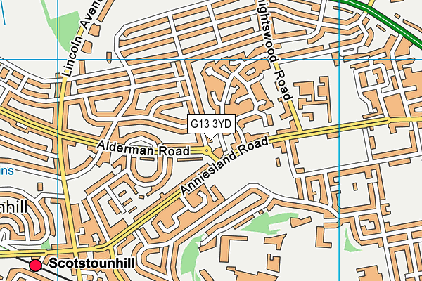 G13 3YD map - OS VectorMap District (Ordnance Survey)