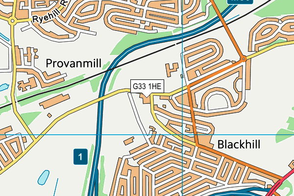 G33 1HE map - OS VectorMap District (Ordnance Survey)
