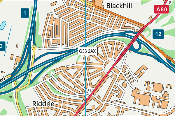 G33 2AX map - OS VectorMap District (Ordnance Survey)