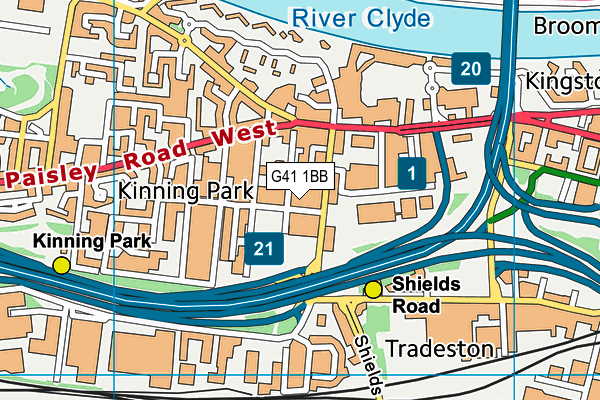 G41 1BB map - OS VectorMap District (Ordnance Survey)