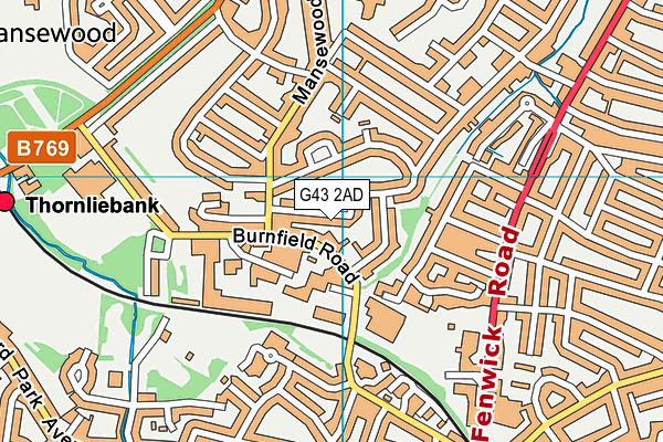 G43 2AD map - OS VectorMap District (Ordnance Survey)