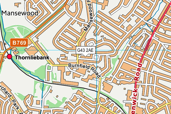 G43 2AE map - OS VectorMap District (Ordnance Survey)