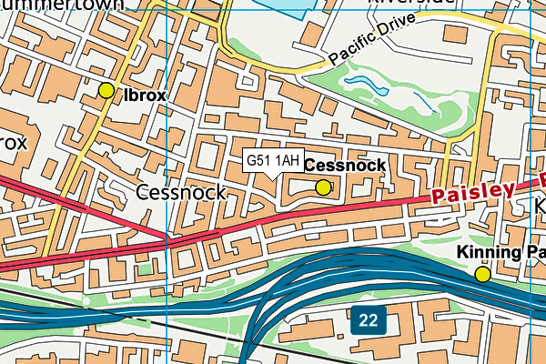 G51 1AH map - OS VectorMap District (Ordnance Survey)