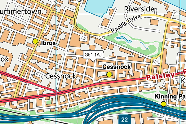 G51 1AJ map - OS VectorMap District (Ordnance Survey)