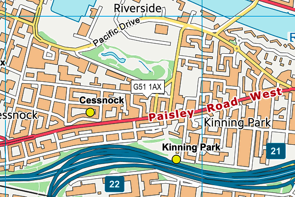 G51 1AX map - OS VectorMap District (Ordnance Survey)