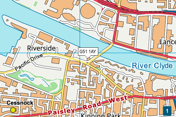 G51 1AY map - OS VectorMap District (Ordnance Survey)