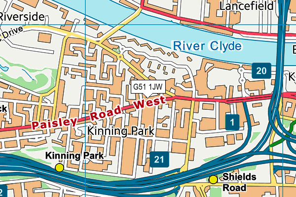 G51 1JW map - OS VectorMap District (Ordnance Survey)