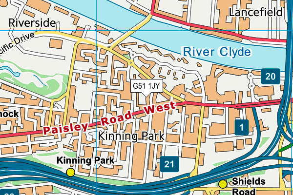 G51 1JY map - OS VectorMap District (Ordnance Survey)