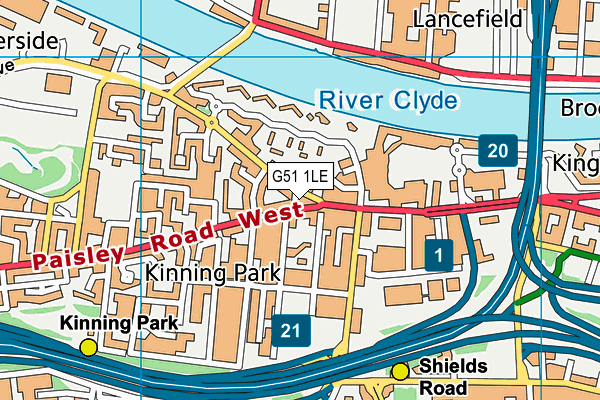 G51 1LE map - OS VectorMap District (Ordnance Survey)