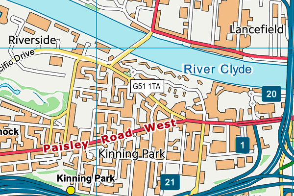 G51 1TA map - OS VectorMap District (Ordnance Survey)