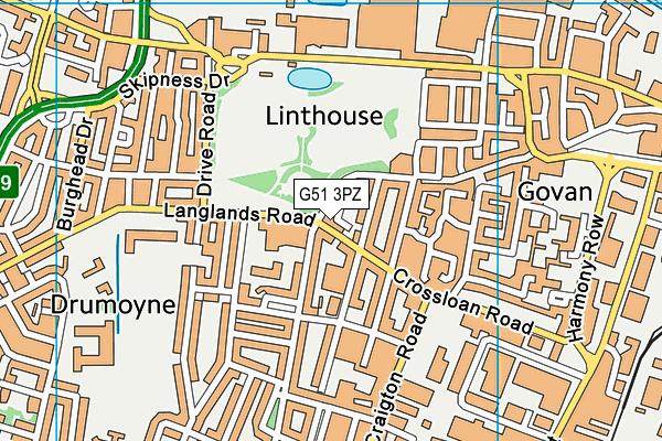 G51 3PZ map - OS VectorMap District (Ordnance Survey)