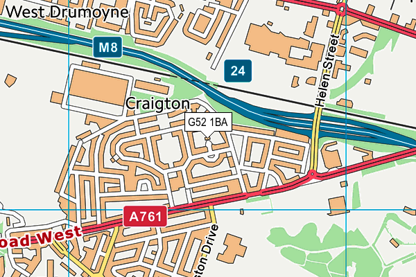 G52 1BA map - OS VectorMap District (Ordnance Survey)