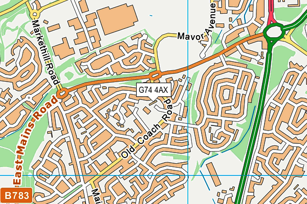 G74 4AX map - OS VectorMap District (Ordnance Survey)