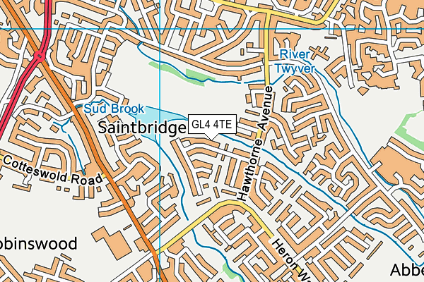 GL4 4TE map - OS VectorMap District (Ordnance Survey)